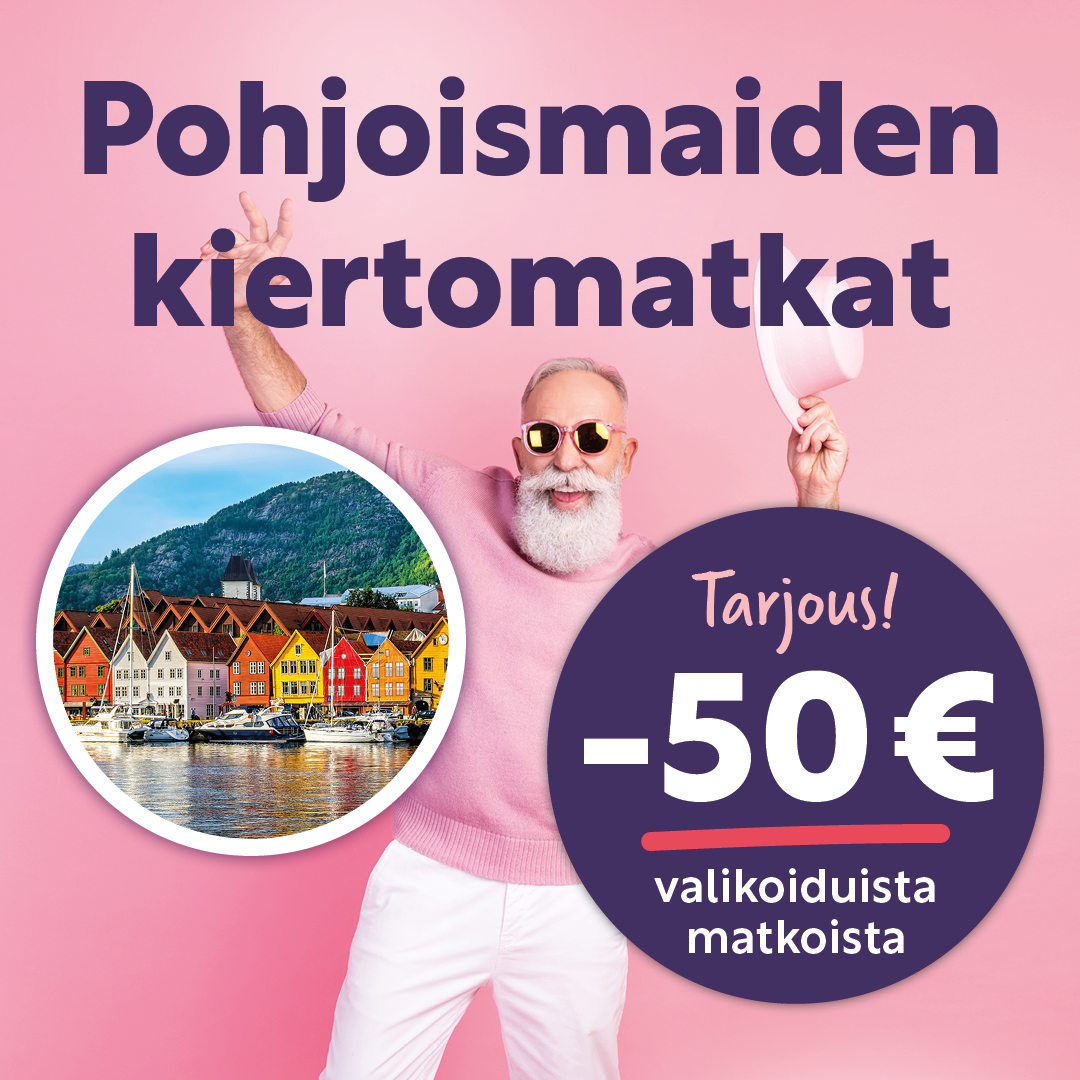 Pohjoismaiden kiertomatkat -50 € valikoiduista matkoista